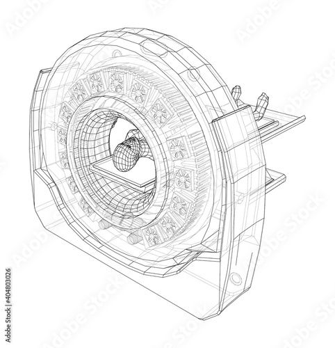 MRI machine scanning patient inside. Vector