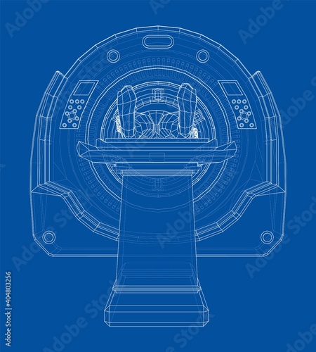 MRI machine scanning patient inside. Vector