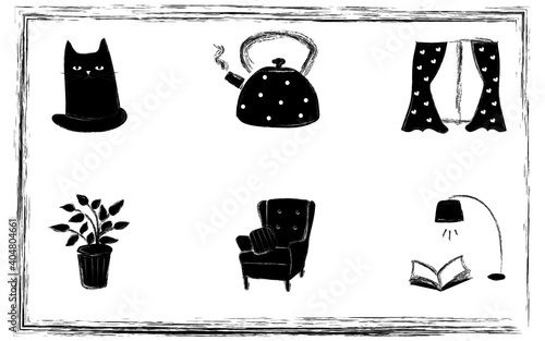 Set of icons cozy sweet home or Hugge