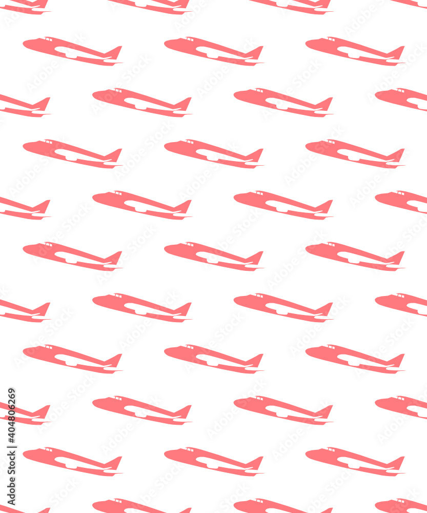 Plane taking off flying red cut-out paper seamless graphic vector pattern isolated