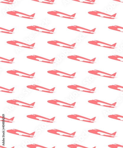 Plane taking off flying red cut-out paper seamless graphic vector pattern isolated