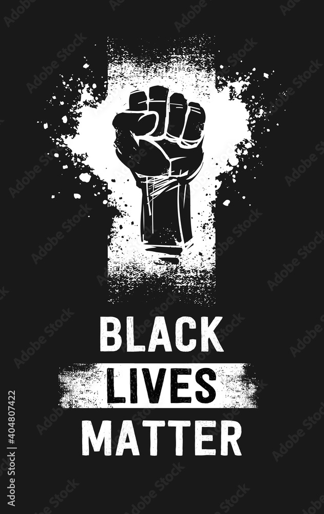 Raised fist illustration and Black Lives Matter white texte, as a