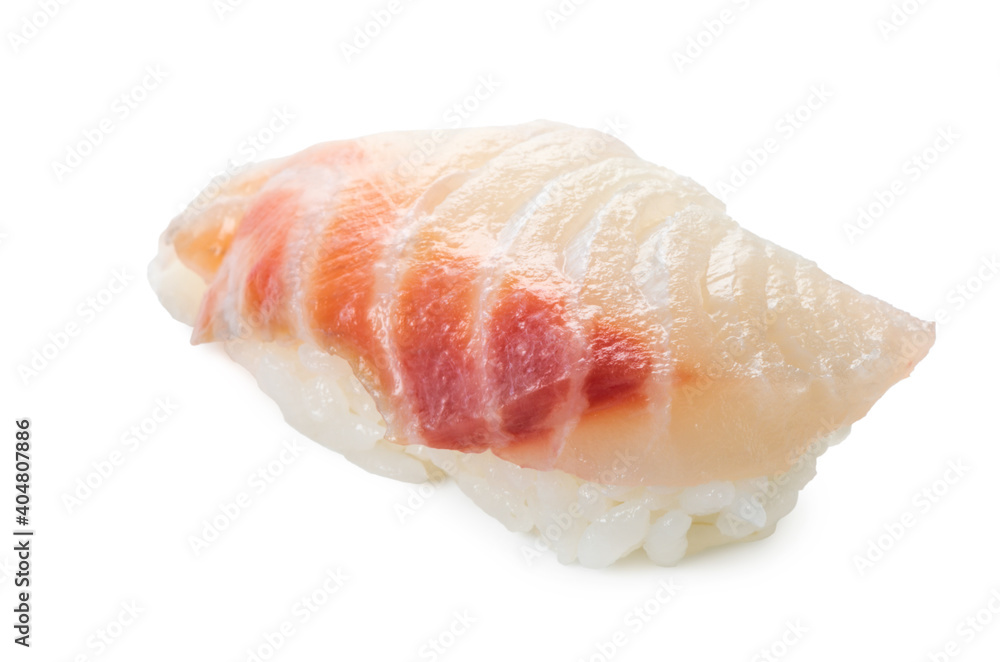 sushi with raw fish isolated on white background, Asian food, traditional Japanese food