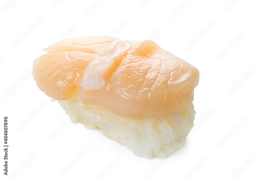 sushi with rscallop isolated on white background, Asian food, traditional Japanese food sushi with rscallop isolated on white background, Asian food, traditional Japanese food