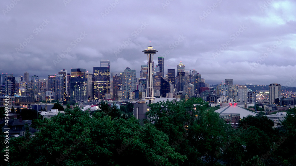 Seattle Downtown Skyline with Space Needle in Washington, USA
