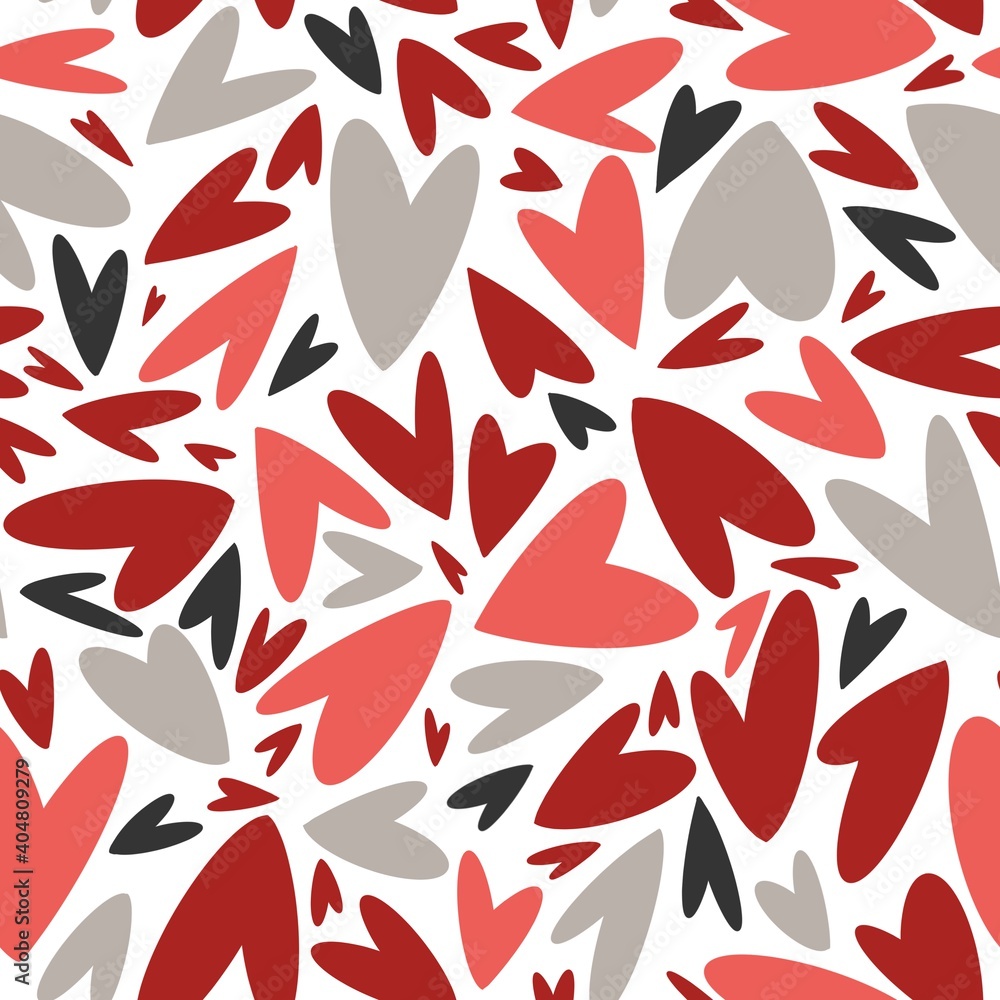 seamless pattern with red, pink and grey hearts. Valentines Day design for packaging, wallpaper, fabric, textile seamless pattern with red, pink and grey hearts. Valentines Day design for packaging, wallpaper, fabric, textile
