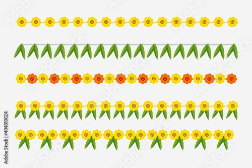 illustration of set of Flower and mango leaves garland decoration toran for indian festivals and functions vector.  