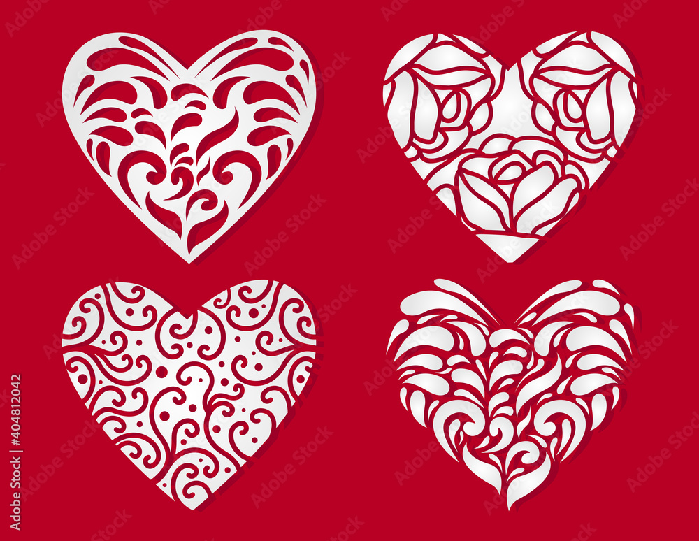 Laser cut hearts set with lace pattern