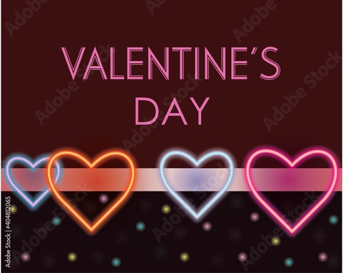 Valentine's day neon light postcard design