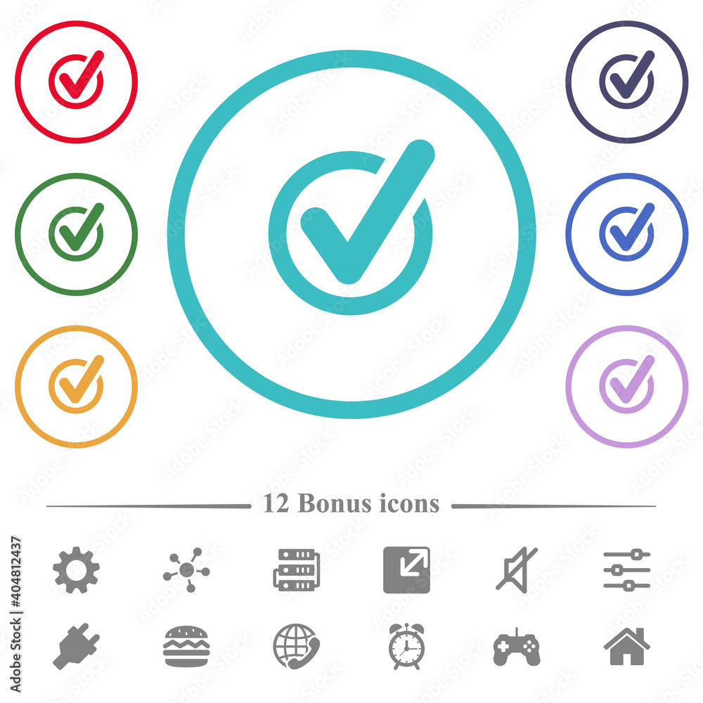 Checked data flat color icons in circle shape outlines Checked data flat color icons in circle shape outlines