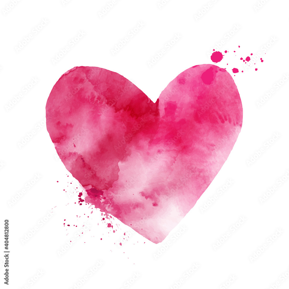 Watercolor pink heart shape art isolated on white background