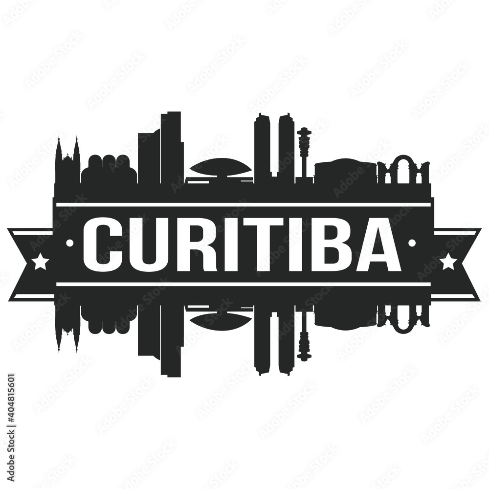 Curitiba Brazil Skyline Silhouette Design City Vector Art Famous Buildings Stamp Stencil.