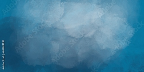 Sfondo blu acquerello con trama nuvolosa e grunge marmorizzato, nebbia morbida e illuminazione nebulosa e colori pastello. Banner web lungo. Sbiadito al centro. photo