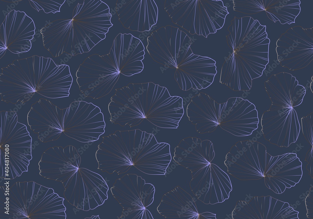 Fototapeta Leaves Seamless Pattern. Simple Line Art Leaf Drawing. Black Line Leaves on White Background. Hand Drawn Botanical Pattern. Vector EPS 10