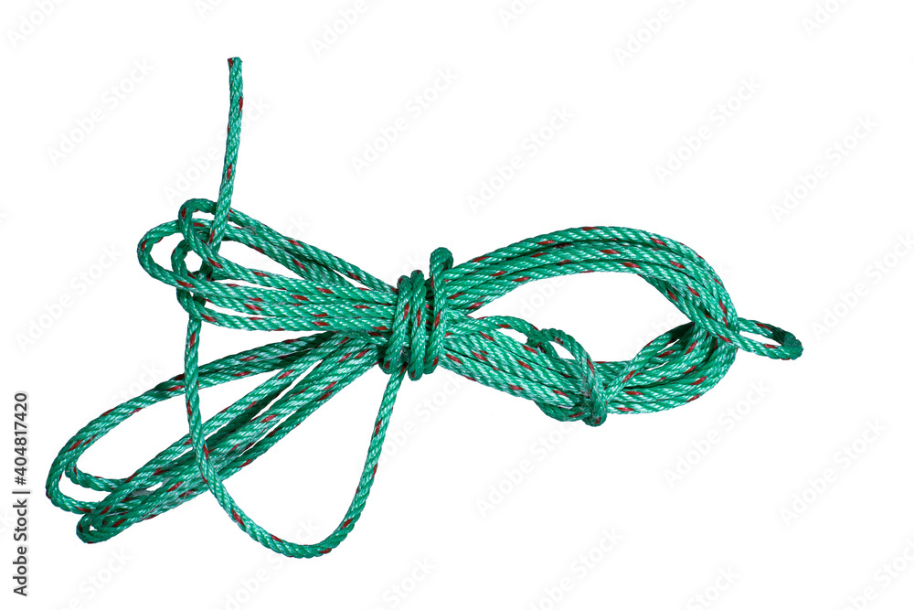 Green rope on white background. 