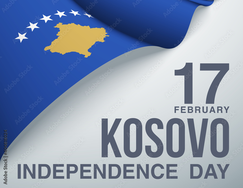 illustration festive banner Happy independence day with state flag of The Republic of Kosovo. Card with flag and coat of arms Republic of Kosovo 2020. picture banner February 17 of foundation day illustration festive banner Happy independence day with state flag of The Republic of Kosovo. Card with flag and coat of arms Republic of Kosovo 2020. picture banner February 17 of foundation day