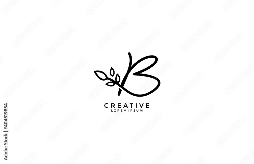 Calligraphy Letter B linked cute floral illustration logogram