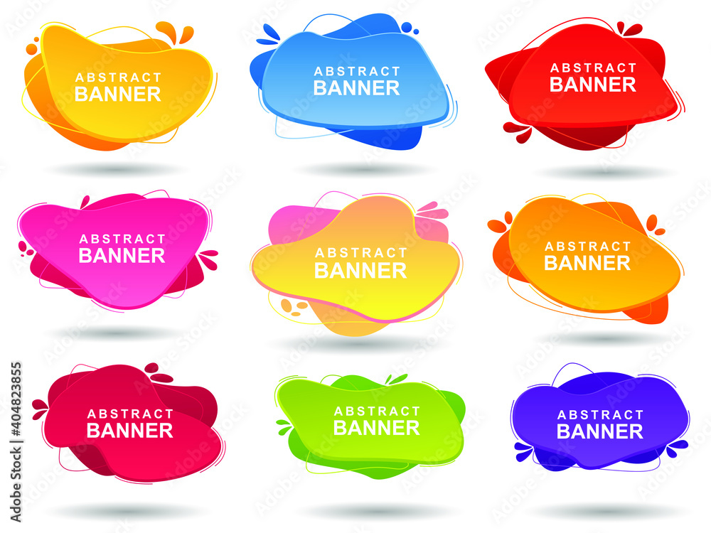 Collection of modern banners with flowing fluid shapes isolated on white background. Template for logo design, flyer or presentation. Vector illustration
