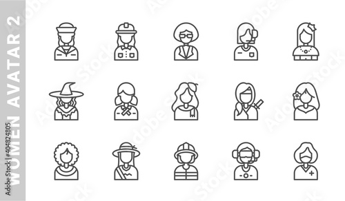 woman avatar 2, elements of avatar icon set. Outline Style. each made in 64x64 pixel