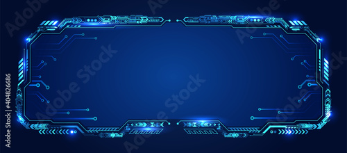 Futuristic hud technology interface. Abstract virtual cyber control display. Virtual reality Panel. Digital info boxes layout templates. High tech screen for your presentation. Sci-fi frame design.