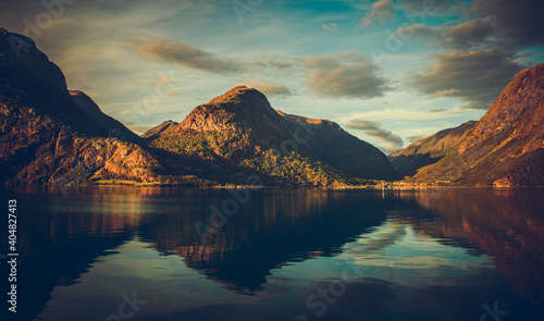 Norwegian Lake Oppstrynsvatnet Scenery
