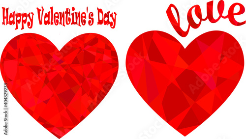 Set of romantic Valentin day cards with heart and lettering in low poly style
