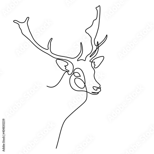 Fallow deer portrait in continuous line art drawing style. Minimalist black linear sketch isolated on white background. Vector illustration