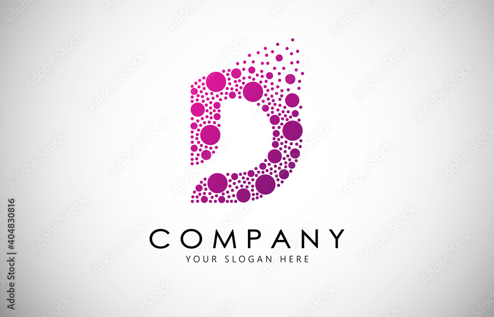 D Letter Logo with Dispersion Effect and Dots, Bubbles, Circles. D Dotted letter in purple gradient vector illustration.
D Letter Logo with Dispersion Effect and Dots, Bubbles, Circles. D Dotted letter in purple gradient vector illustration.