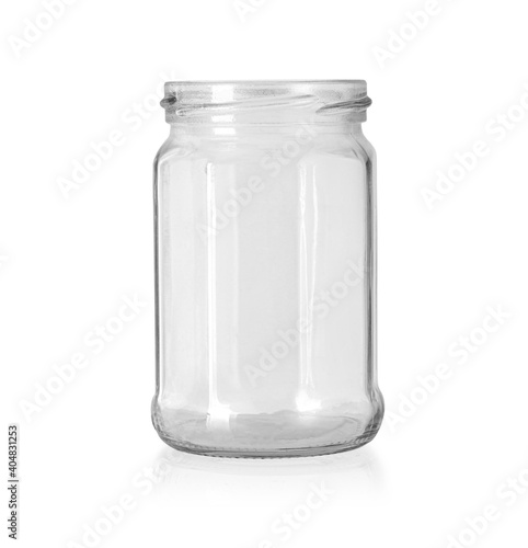 Open empty glass jar for food and canned food