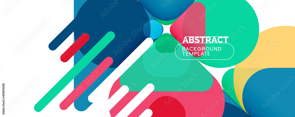 Flat geometric round shapes and dynamic lines, abstract background. Vector illustration for placards, brochures, posters and banners Flat geometric round shapes and dynamic lines, abstract background. Vector illustration for placards, brochures, posters and banners