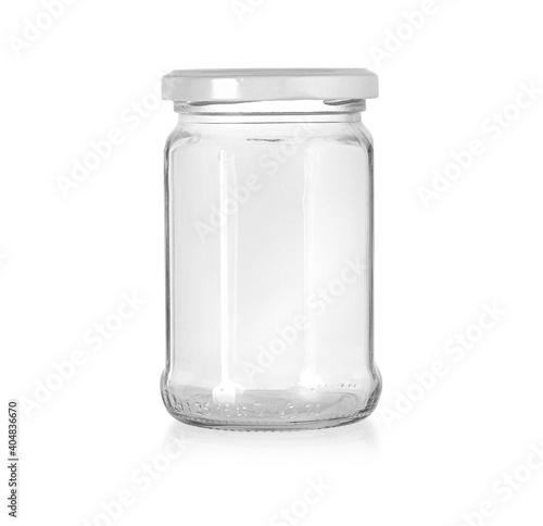 Open empty glass jar for food and canned food.