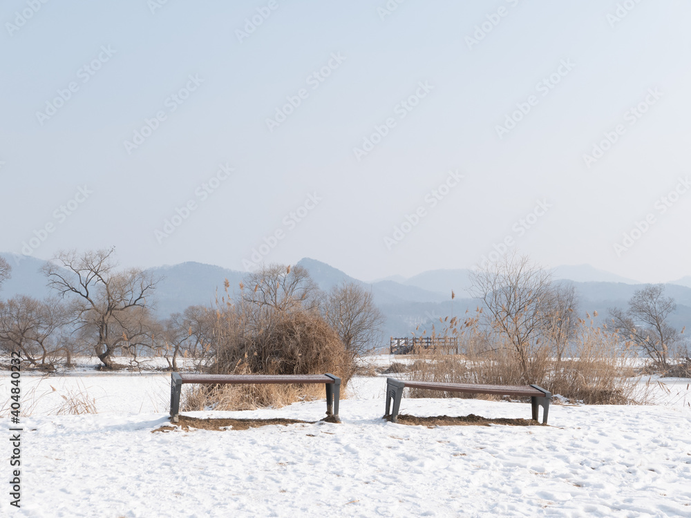 Beautiful winter landscape around Water park, Namyangju, South Korea.
