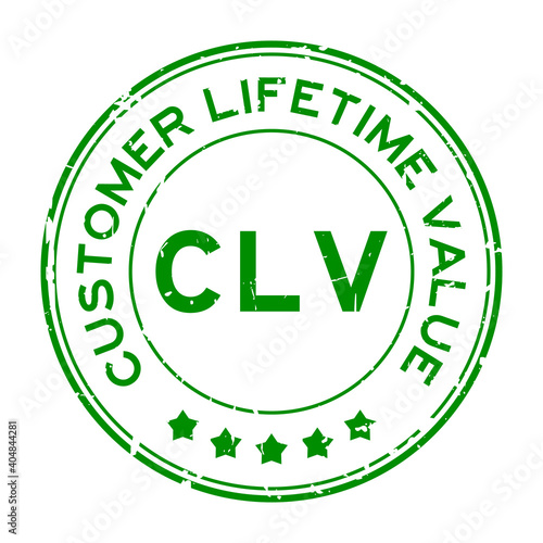 Grunge green CLV Customer lifetime value word round rubber seal stamp on white background