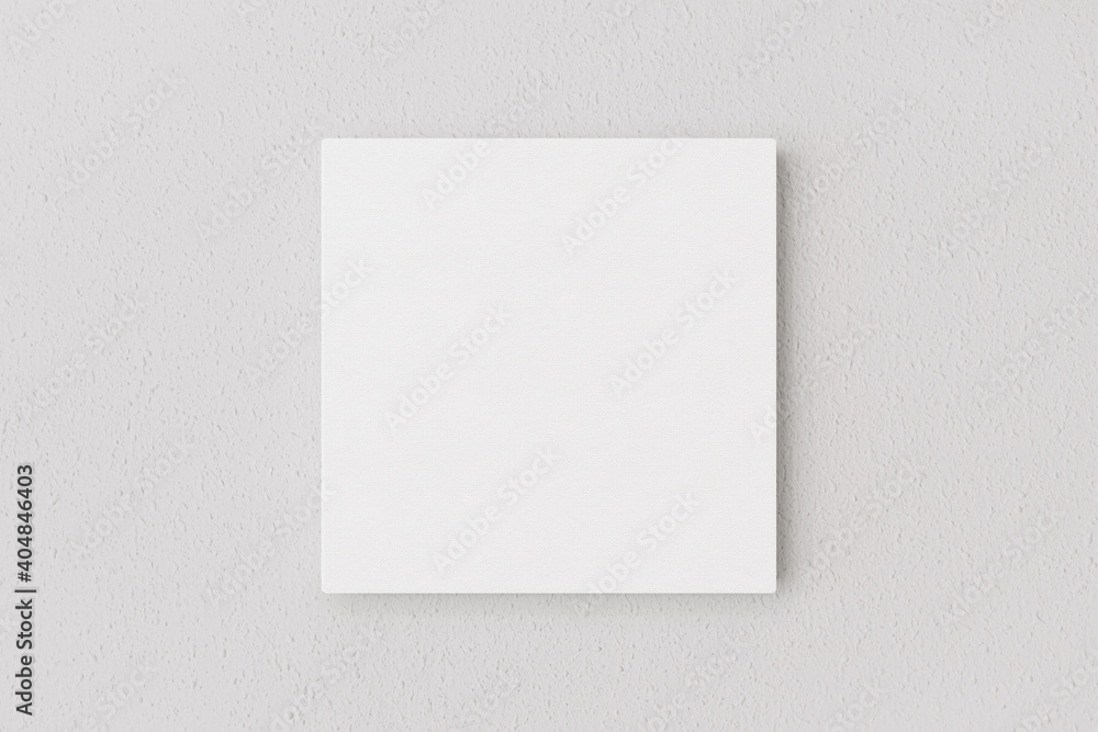 Square canvas to present artwork hanging on a white wall. 3D Rendering Square canvas to present artwork hanging on a white wall. 3D Rendering