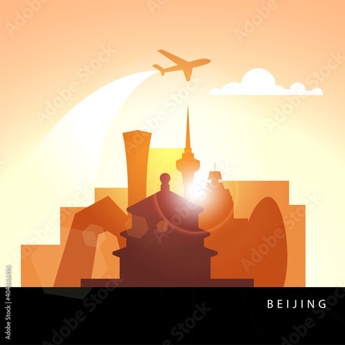 Beijing China detailed silhouette. Trendy vector illustration, flat style. Stylish colorful landmarks. The concept for a web banner. Business icon