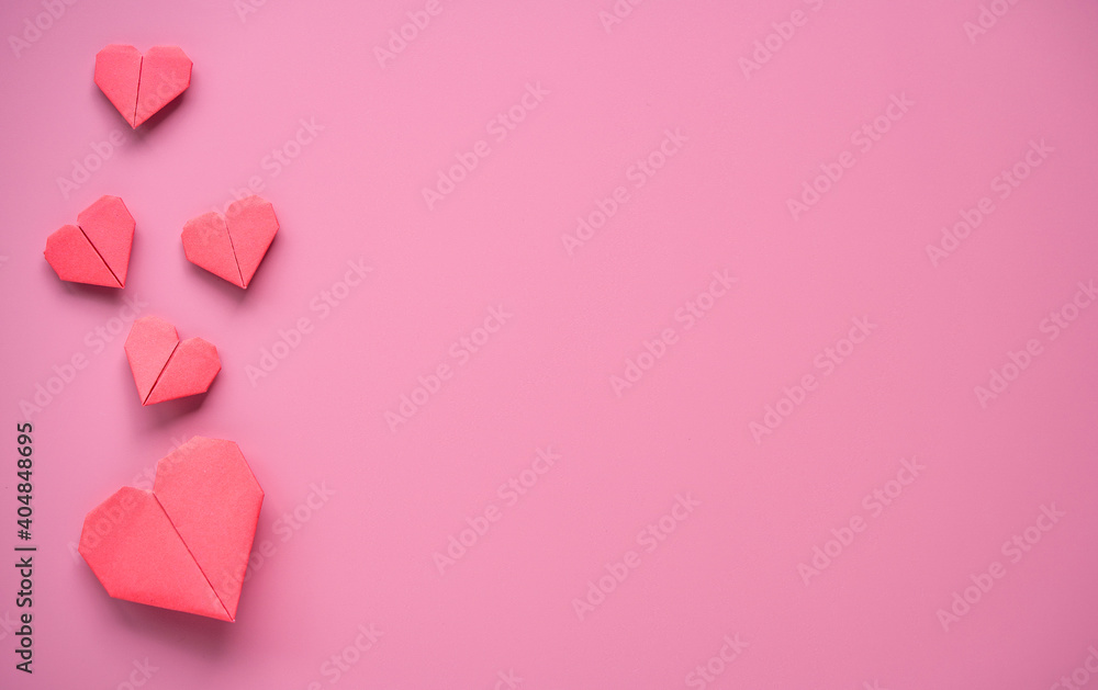 Valentine’s Day concept, Red heart on pink background.