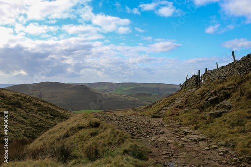 Walking On Peak District ,Kinder Scout Kinder DonwFall ,England Spring nice weather photo