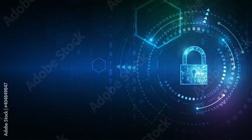 Padlock With Keyhole icon in personal data security Illustrates cyber data or information privacy idea. blue color abstract hi speed internet technology.