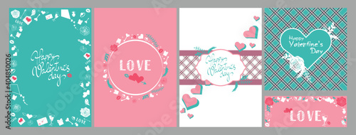 Valentine's Day cards. Love icons on pink and blue background. Banner for Valentine's Day. Vector illustration
