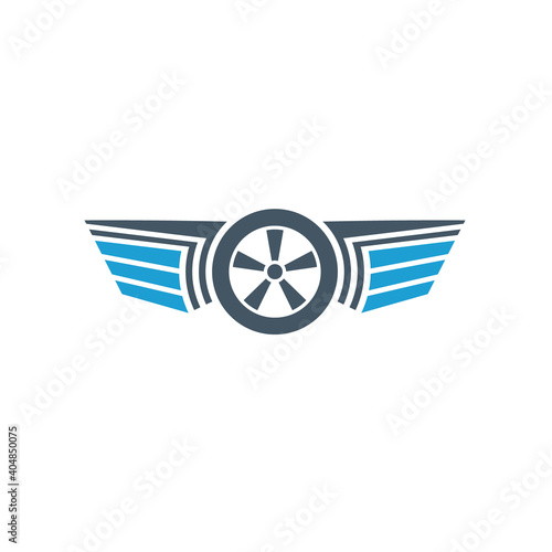 Wheel Tire with wings logo design template automotive