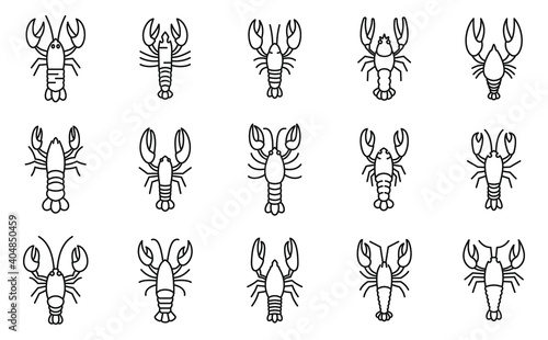 Marine lobster icons set. Outline set of marine lobster vector icons for web design isolated on white background