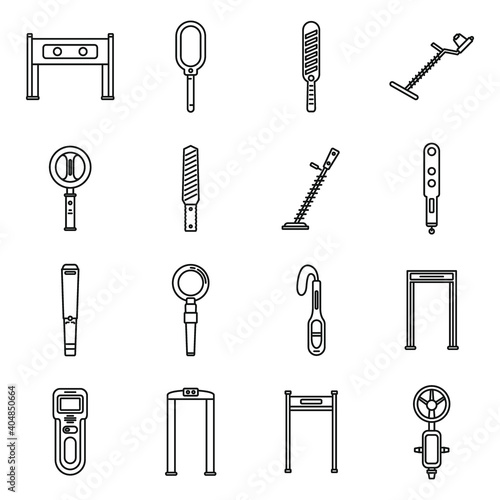 Metal detector alarm icons set. Outline set of metal detector alarm vector icons for web design isolated on white background