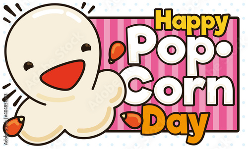 Cute Kernel  Popped and Striped Sign Celebrating Popcorn Day  Vector Illustration