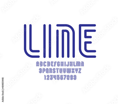 Font from blue line with gap, trendy simple alphabet sans serif, modern letters and numbers, vector illustrator 10 eps