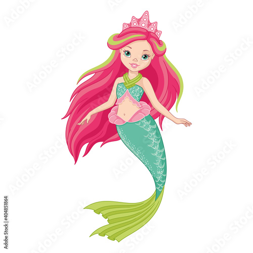 Cute princess mermaid. Cartoon vector illustration
