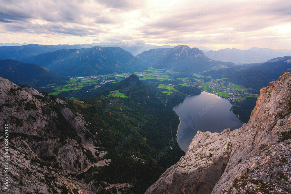 View of Lake Altaussee from Mount Trisselwand, Austria.	
