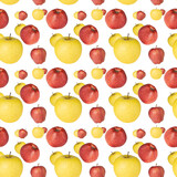 Seamless pattern, red and yellow apples isolated on white background.