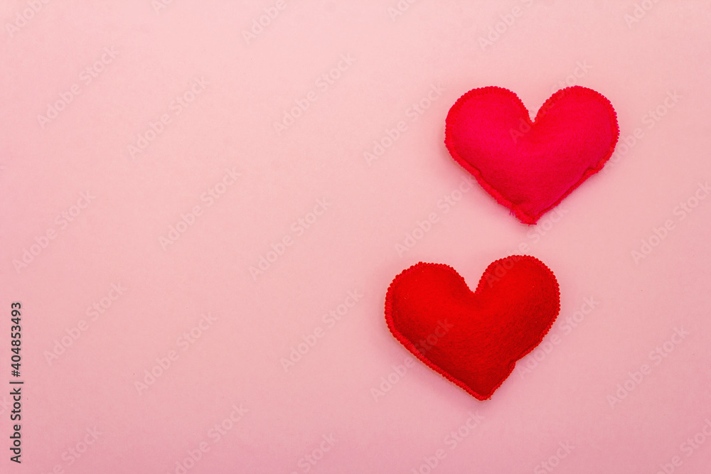 Valentine's day or Wedding romantic concept with pink and red hearts on pink background
