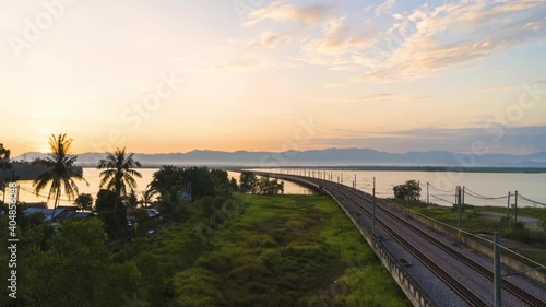 Time Lapse : Sunrise Scenery Of Floating Railway Of Taiping Town.HD