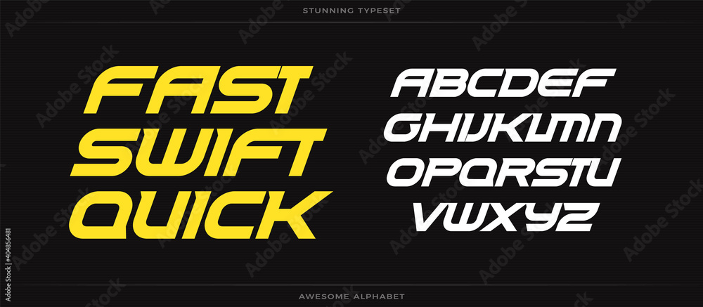 Fast swift quick alphabet. Sport font. Bold speed italic type for energy logo, automotive headline, endurance monogram, lettering and typography of power. Expanded letters, vector typographic design